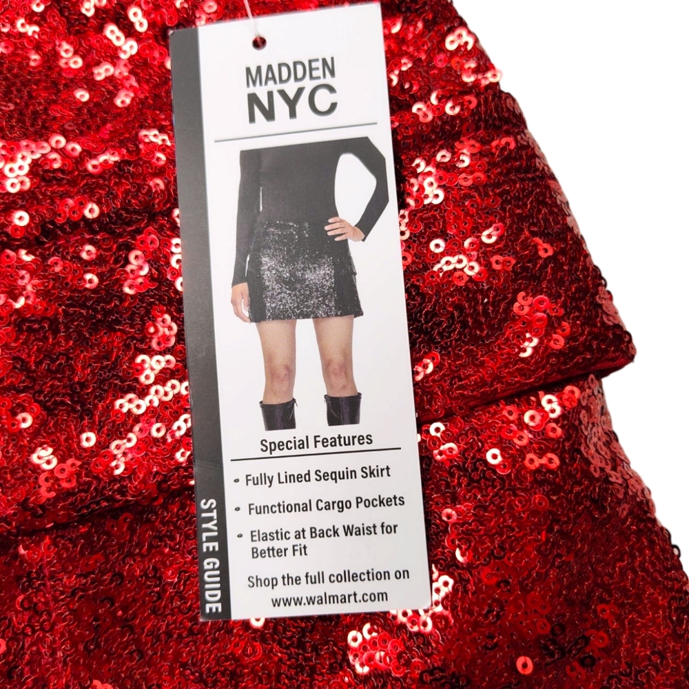 Madden NYC Women's Racing Red Sequin Mini Cargo Skirt Size XS - Picture 4 of 14
